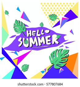 Trendy vector summer cards illustration with floral elements and abstract colorful textures. Design for poster, card, invitation, brochure, and promotion template. Fashion art print and background.