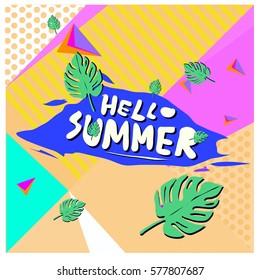 Trendy vector summer cards illustration with floral elements and abstract colorful textures. Design for poster, card, invitation, brochure, and promotion template. Fashion art print and background.