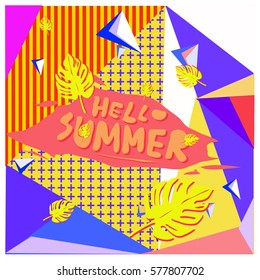 Trendy vector summer cards illustration with floral elements and abstract colorful textures. Design for poster, card, invitation, brochure, and promotion template. Fashion art print and background.
