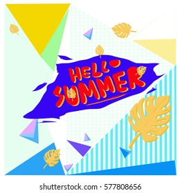 Trendy vector summer cards illustration with floral elements and abstract colorful textures. Design for poster, card, invitation, brochure, and promotion template. Fashion art print and background.