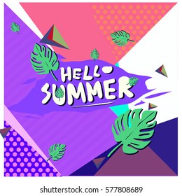 Trendy vector summer cards illustration with floral elements and abstract colorful textures. Design for poster, card, invitation, brochure, and promotion template. Fashion art print and background.