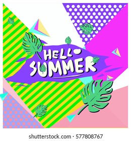 Trendy vector summer cards illustration with floral elements and abstract colorful textures. Design for poster, card, invitation, brochure, and promotion template. Fashion art print and background.