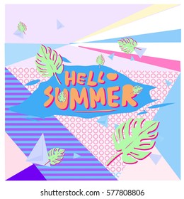 Trendy vector summer cards illustration with floral elements and abstract colorful textures. Design for poster, card, invitation, brochure, and promotion template. Fashion art print and background.