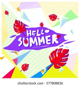 Trendy vector summer cards illustration with floral elements and abstract colorful textures. Design for poster, card, invitation, brochure, and promotion template. Fashion art print and background.