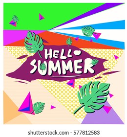 Trendy vector summer cards illustration with floral elements and abstract colorful textures. Design for poster, card, invitation, brochure, and promotion template. Fashion art print and background.