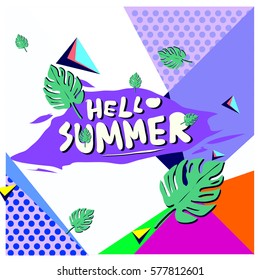 Trendy vector summer cards illustration with floral elements and abstract colorful textures. Design for poster, card, invitation, brochure, and promotion template. Fashion art print and background.