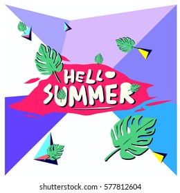Trendy vector summer cards illustration with floral elements and abstract colorful textures. Design for poster, card, invitation, brochure, and promotion template. Fashion art print and background.