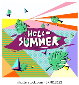 Trendy vector summer cards illustration with floral elements and abstract colorful textures. Design for poster, card, invitation, brochure, and promotion template. Fashion art print and background.