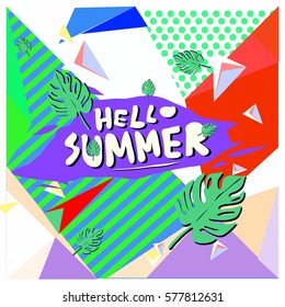 Trendy vector summer cards illustration with floral elements and abstract colorful textures. Design for poster, card, invitation, brochure, and promotion template. Fashion art print and background.