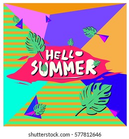 Trendy vector summer cards illustration with floral elements and abstract colorful textures. Design for poster, card, invitation, brochure, and promotion template. Fashion art print and background.