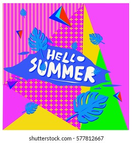 Trendy vector summer cards illustration with floral elements and abstract colorful textures. Design for poster, card, invitation, brochure, and promotion template. Fashion art print and background.