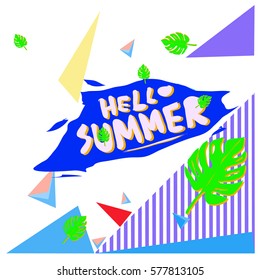 Trendy vector summer cards illustration with floral elements and abstract colorful textures. Design for poster, card, invitation, brochure, and promotion template. Fashion art print and background.