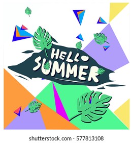 Trendy vector summer cards illustration with floral elements and abstract colorful textures. Design for poster, card, invitation, brochure, and promotion template. Fashion art print and background.