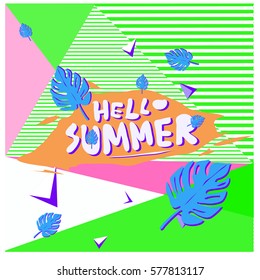 Trendy vector summer cards illustration with floral elements and abstract colorful textures. Design for poster, card, invitation, brochure, and promotion template. Fashion art print and background.