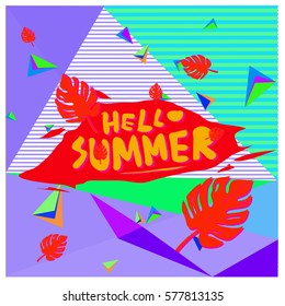 Trendy vector summer cards illustration with floral elements and abstract colorful textures. Design for poster, card, invitation, brochure, and promotion template. Fashion art print and background.