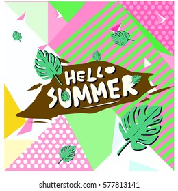 Trendy vector summer cards illustration with floral elements and abstract colorful textures. Design for poster, card, invitation, brochure, and promotion template. Fashion art print and background.
