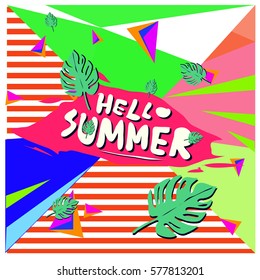 Trendy vector summer cards illustration with floral elements and abstract colorful textures. Design for poster, card, invitation, brochure, and promotion template. Fashion art print and background.