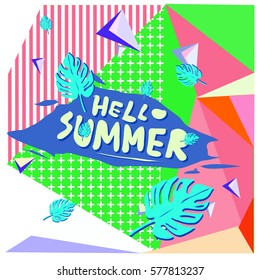 Trendy vector summer cards illustration with floral elements and abstract colorful textures. Design for poster, card, invitation, brochure, and promotion template. Fashion art print and background.
