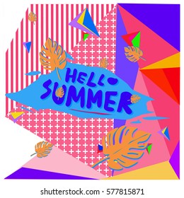 Trendy vector summer cards illustration with floral elements and abstract colorful textures. Design for poster, card, invitation, brochure, and promotion template. Fashion art print and background.