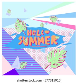 Trendy vector summer cards illustration with floral elements and abstract colorful textures. Design for poster, card, invitation, brochure, and promotion template. Fashion art print and background.