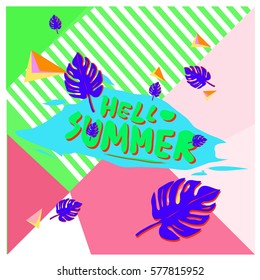 Trendy vector summer cards illustration with floral elements and abstract colorful textures. Design for poster, card, invitation, brochure, and promotion template. Fashion art print and background.