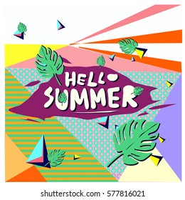 Trendy vector summer cards illustration with floral elements and abstract colorful textures. Design for poster, card, invitation, brochure, and promotion template. Fashion art print and background.