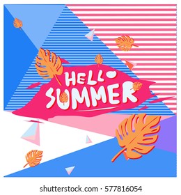 Trendy vector summer cards illustration with floral elements and abstract colorful textures. Design for poster, card, invitation, brochure, and promotion template. Fashion art print and background.