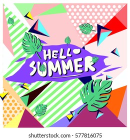 Trendy vector summer cards illustration with floral elements and abstract colorful textures. Design for poster, card, invitation, brochure, and promotion template. Fashion art print and background.