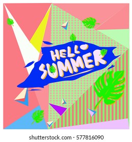 Trendy vector summer cards illustration with floral elements and abstract colorful textures. Design for poster, card, invitation, brochure, and promotion template. Fashion art print and background.