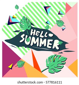 Trendy vector summer cards illustration with floral elements and abstract colorful textures. Design for poster, card, invitation, brochure, and promotion template. Fashion art print and background.