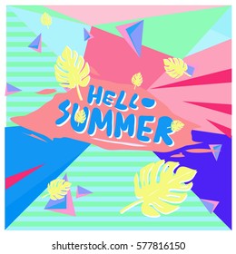 Trendy vector summer cards illustration with floral elements and abstract colorful textures. Design for poster, card, invitation, brochure, and promotion template. Fashion art print and background.