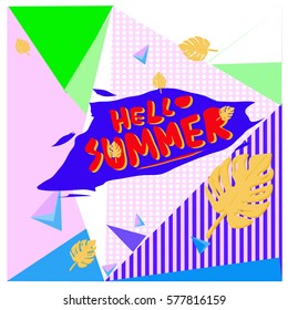 Trendy vector summer cards illustration with floral elements and abstract colorful textures. Design for poster, card, invitation, brochure, and promotion template. Fashion art print and background.