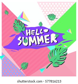 Trendy vector summer cards illustration with floral elements and abstract colorful textures. Design for poster, card, invitation, brochure, and promotion template. Fashion art print and background.