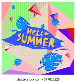 Trendy vector summer cards illustration with floral elements and abstract colorful textures. Design for poster, card, invitation, brochure, and promotion template. Fashion art print and background.
