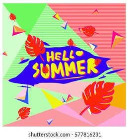 Trendy vector summer cards illustration with floral elements and abstract colorful textures. Design for poster, card, invitation, brochure, and promotion template. Fashion art print and background.