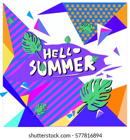 Trendy vector summer cards illustration with floral elements and abstract colorful textures. Design for poster, card, invitation, brochure, and promotion template. Fashion art print and background.