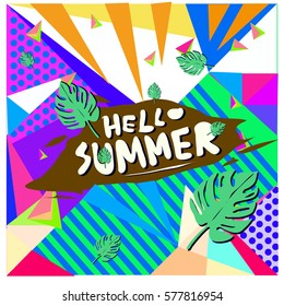Trendy vector summer cards illustration with floral elements and abstract colorful textures. Design for poster, card, invitation, brochure, and promotion template. Fashion art print and background.