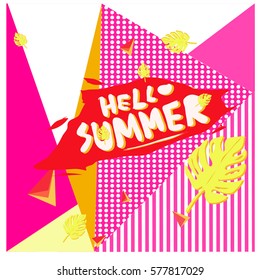 Trendy vector summer cards illustration with floral elements and abstract colorful textures. Design for poster, card, invitation, brochure, and promotion template. Fashion art print and background.