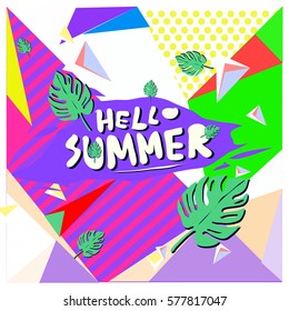 Trendy vector summer cards illustration with floral elements and abstract colorful textures. Design for poster, card, invitation, brochure, and promotion template. Fashion art print and background.