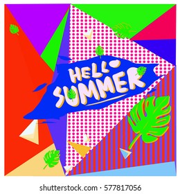 Trendy vector summer cards illustration with floral elements and abstract colorful textures. Design for poster, card, invitation, brochure, and promotion template. Fashion art print and background.
