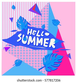 Trendy vector summer cards illustration with floral elements and abstract colorful textures. Design for poster, card, invitation, brochure, and promotion template. Fashion art print and background.
