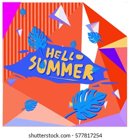 Trendy vector summer cards illustration with floral elements and abstract colorful textures. Design for poster, card, invitation, brochure, and promotion template. Fashion art print and background.
