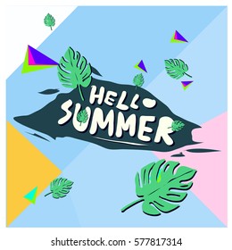 Trendy vector summer cards illustration with floral elements and abstract colorful textures. Design for poster, card, invitation, brochure, and promotion template. Fashion art print and background.