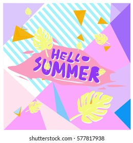 Trendy vector summer cards illustration with floral elements and abstract colorful textures. Design for poster, card, invitation, brochure, and promotion template. Fashion art print and background.