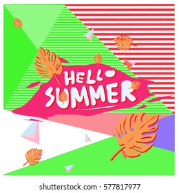 Trendy vector summer cards illustration with floral elements and abstract colorful textures. Design for poster, card, invitation, brochure, and promotion template. Fashion art print and background.