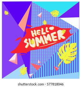 Trendy vector summer cards illustration with floral elements and abstract colorful textures. Design for poster, card, invitation, brochure, and promotion template. Fashion art print and background.
