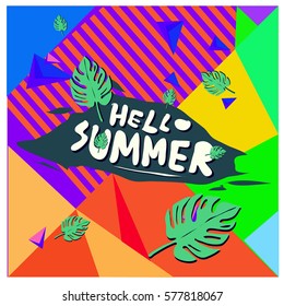 Trendy vector summer cards illustration with floral elements and abstract colorful textures. Design for poster, card, invitation, brochure, and promotion template. Fashion art print and background.