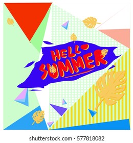 Trendy vector summer cards illustration with floral elements and abstract colorful textures. Design for poster, card, invitation, brochure, and promotion template. Fashion art print and background.