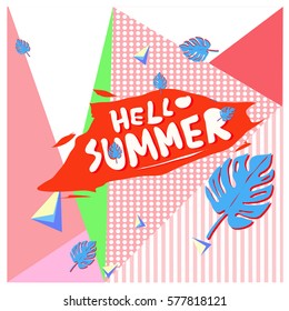 Trendy vector summer cards illustration with floral elements and abstract colorful textures. Design for poster, card, invitation, brochure, and promotion template. Fashion art print and background.