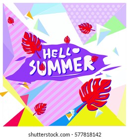 Trendy vector summer cards illustration with floral elements and abstract colorful textures. Design for poster, card, invitation, brochure, and promotion template. Fashion art print and background.